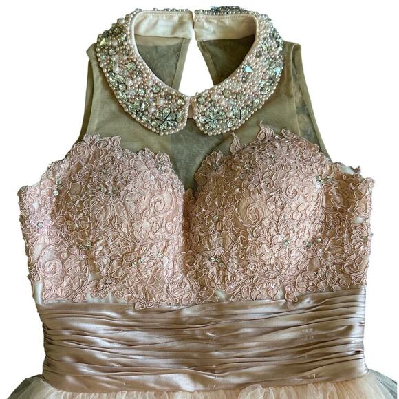 Sherri Hill Pink Blush Tulle Dress Prom Homecoming Pageant Size 4 Beaded Short - Picture 5 of 10